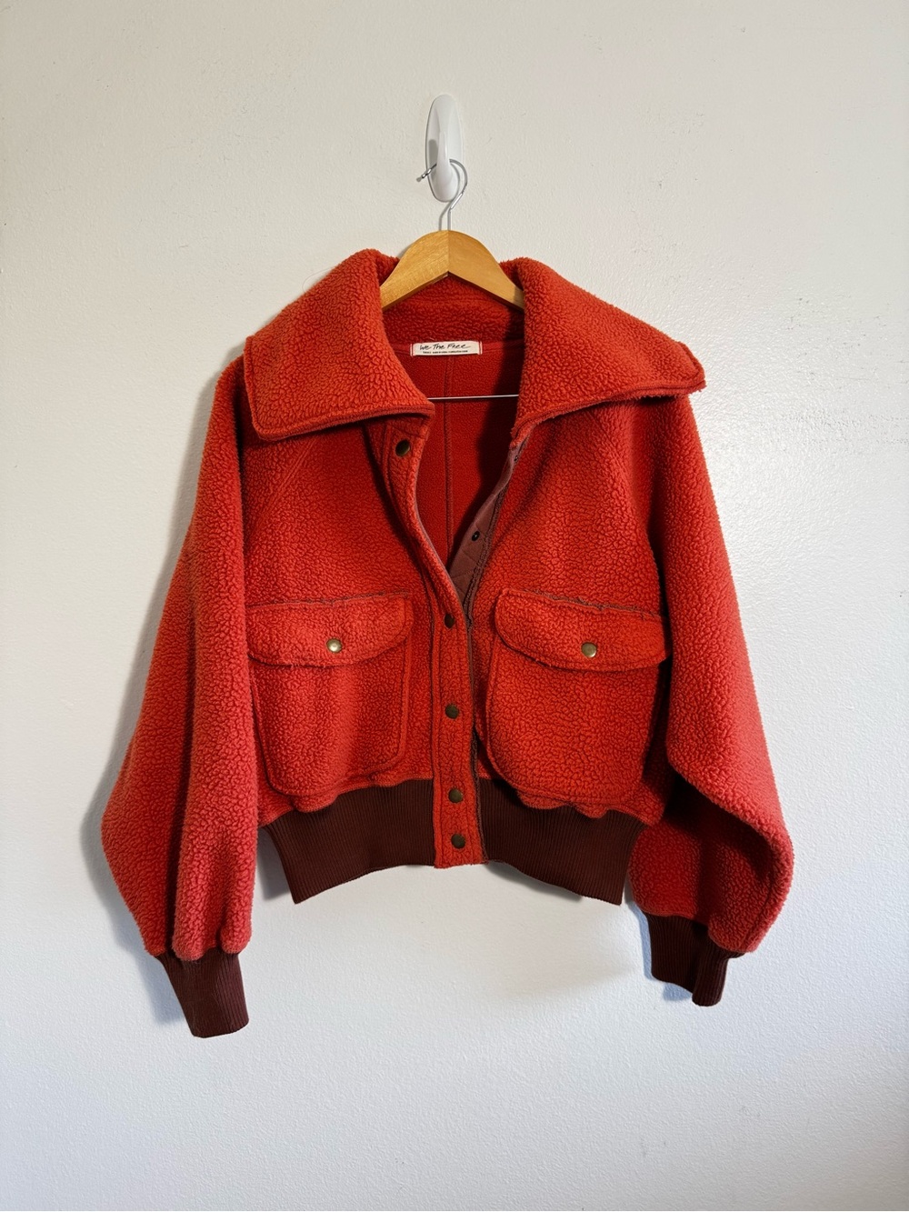 Free People We The Free Shasta Cardi Orange Bomber Jacket size Small - Picture 4 of 10